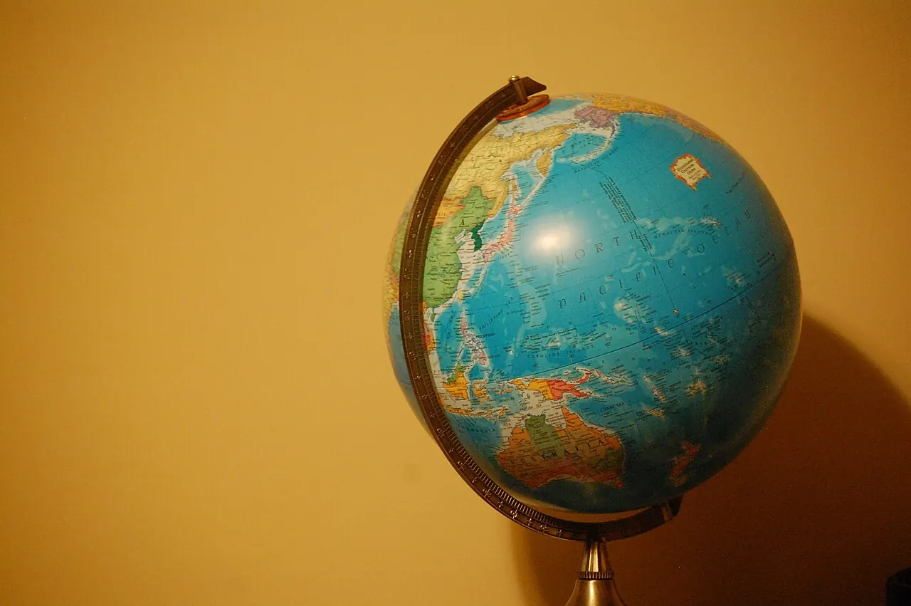 A world globe turned to show Africa and Asia