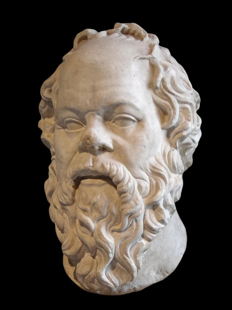 Marble bust of Socrates with a balding head and full beard