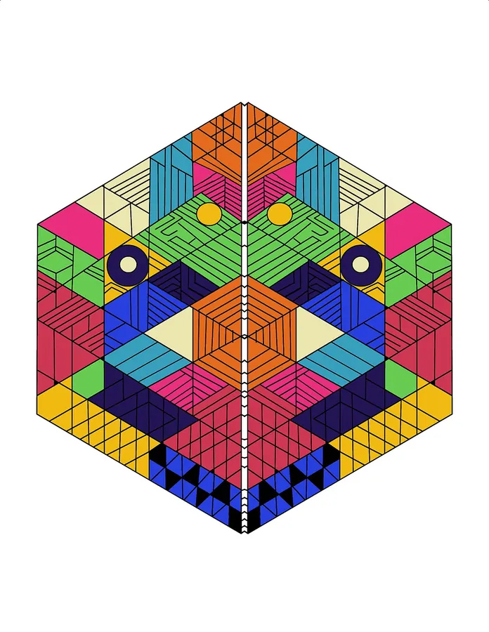 Colourful geometric pattern built from triangles and hexagons