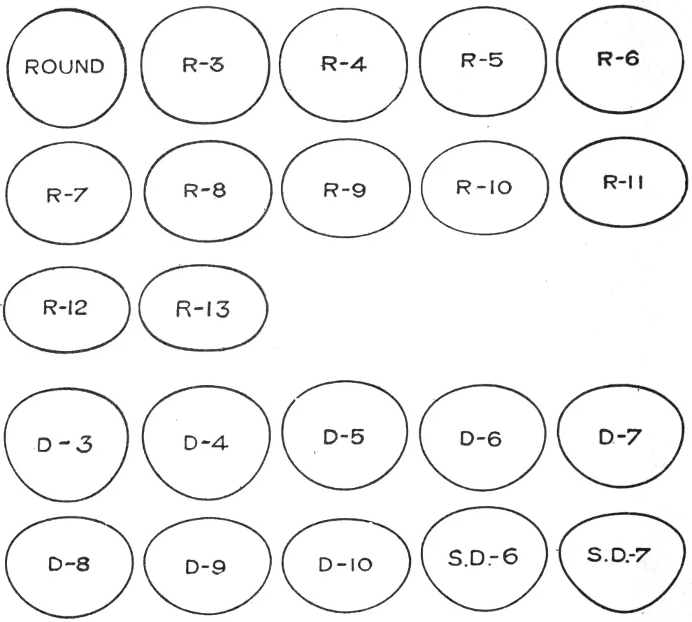 Chart of eyeglass lens shapes from an 1892 optician's book