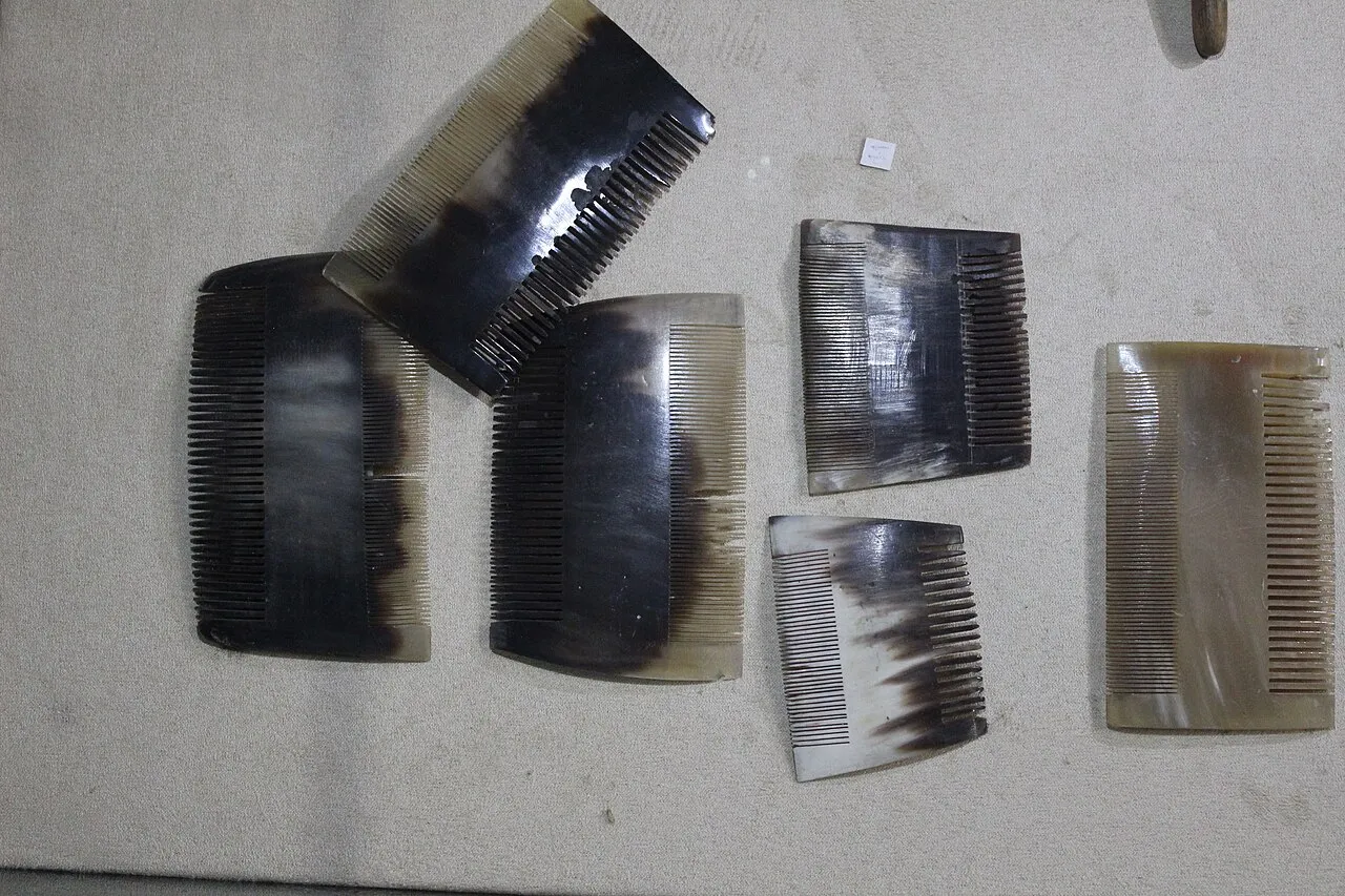 Horn combs laid out on a table