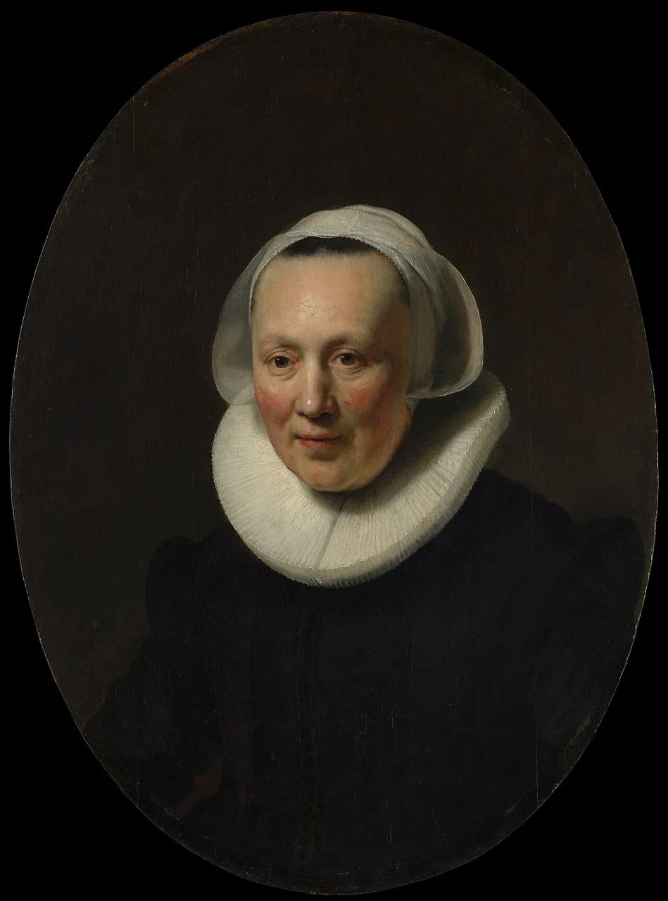 Rembrandt portrait of a woman in a white ruff collar
