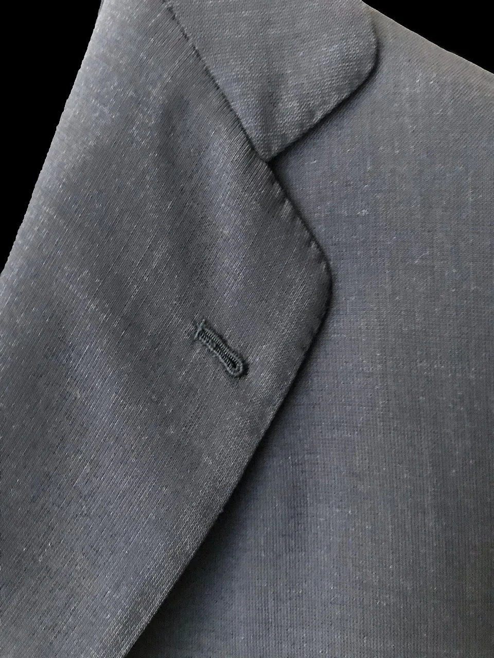 Close-up of a grey suit jacket lapel