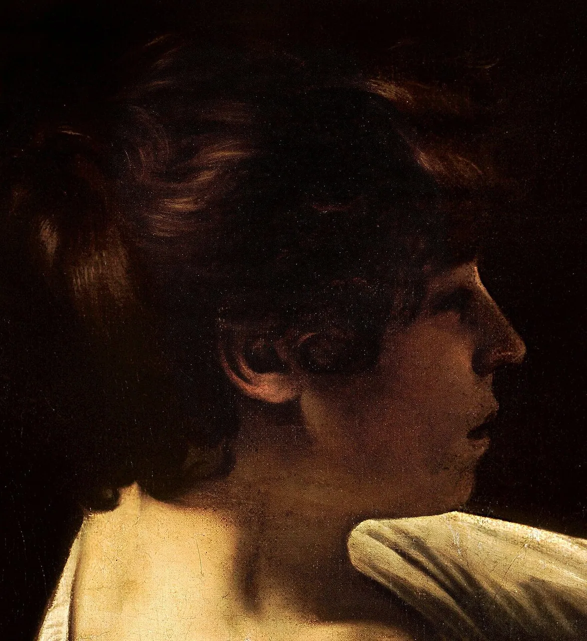 Detail of Caravaggio's David and Goliath showing David's face in profile