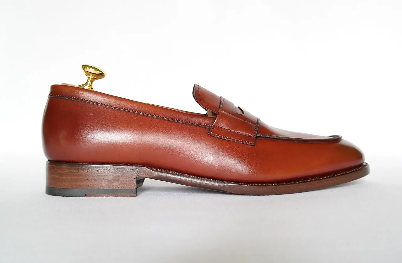 Brown leather penny loafer