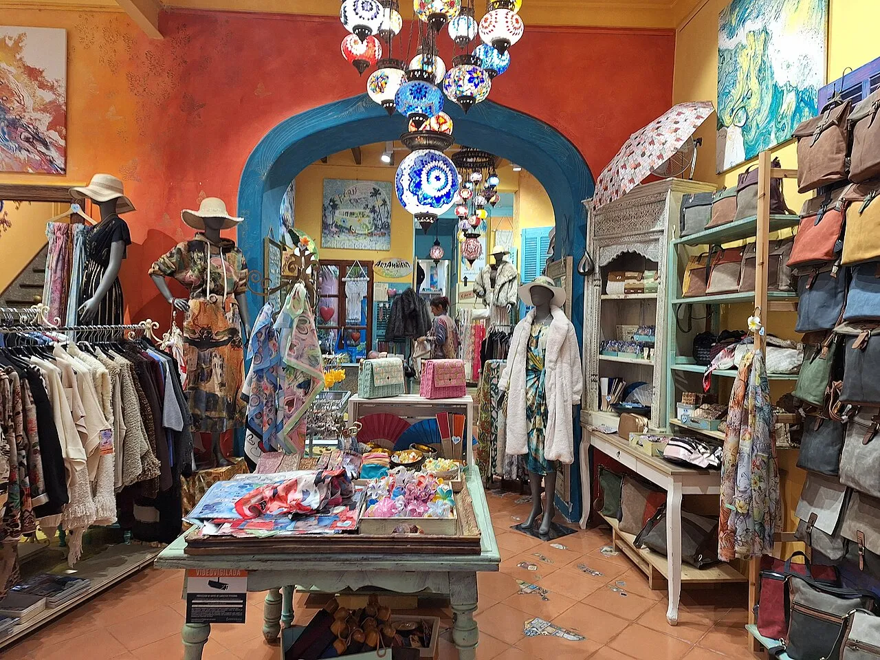 Interior of a colourful clothing boutique