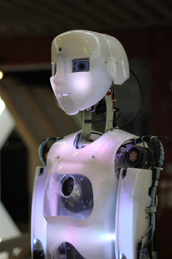 Close-up of a humanoid robot with a human-like face