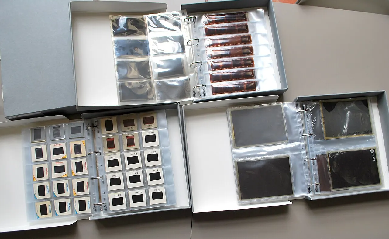 Archive binders full of photo slides and negatives